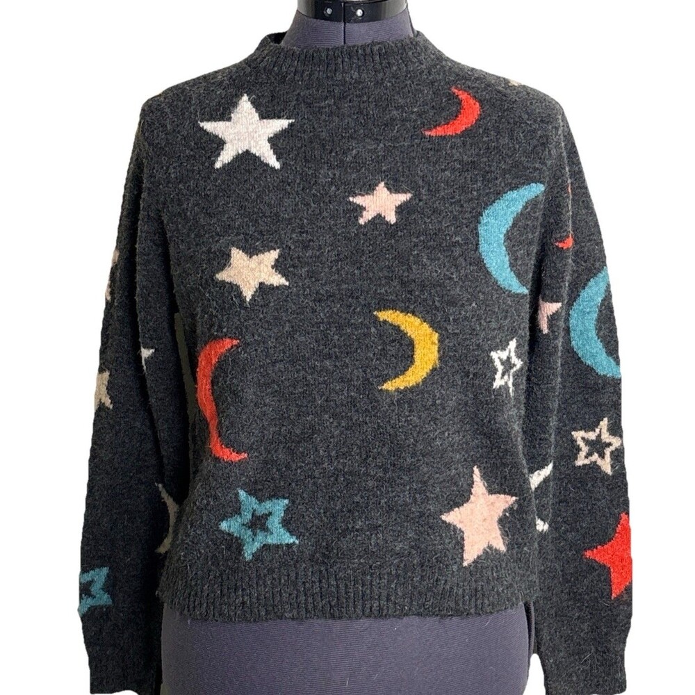 BB Dakota Steve Madden Hey Moon Sweater Women XS Gray Star‎ Celestial Whimsygoth